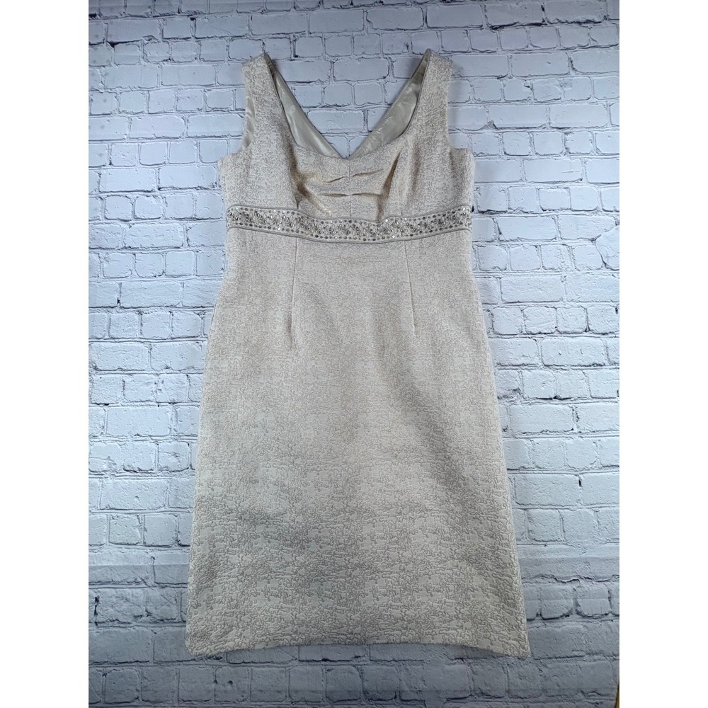 Tahari Sheath Dress Womens 6 Cream Brocade Sleeveless Wedding Cocktail